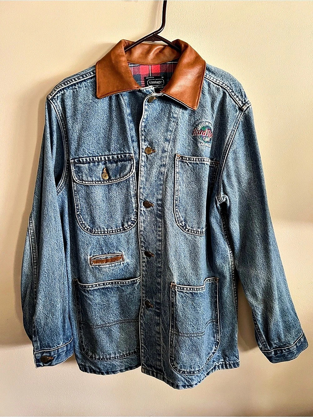 Hard Rock Cafe Custom Classics Denim Shirt Jacket Blue Brown Size Medium - Picture 1 of 7